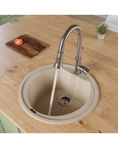 ALFI brand AB2020DI-B Biscuit 20" Drop-In Round Granite Kitchen Prep Sink 