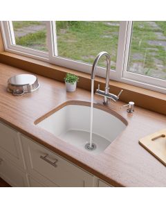 ALFI brand AB2417C 24 Inch White Fireclay Undermount D-Shaped Kitchen Sink