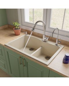 46 Tansi Double-Bowl Drop-In Sink with Drain Board - Cloud White