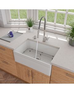 ALFI brand AB511-W White 30" Decorative Lip Apron Single Bowl Fireclay Farmhouse Kitchen Sink