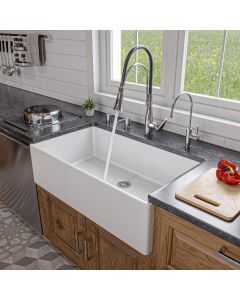 ALFI brand AB536-W White 36" Smooth Apron Single Bowl Fireclay Farm Sink