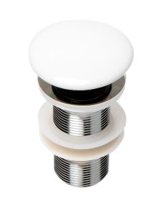 ALFI brand AB8055-W White Ceramic Mushroom Top Pop Up Drain for Sinks without Overflow