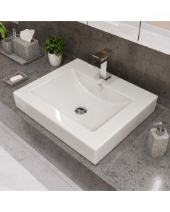 ALFI brand ABC701 White 24" Rectangular Semi Recessed Ceramic Sink + Faucet Hole