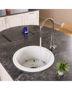 ALFI brand ABF1818R-W White Round 18" x 18" Undermount / Drop In Fireclay Prep Sink