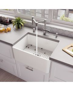 ALFI brand ABF2418 24" White Single Bowl Thin Wall Kitchen Farm Sink