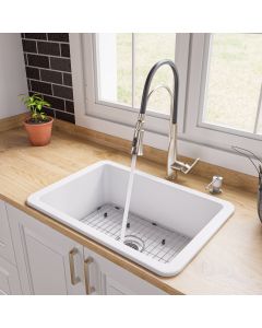 ALFI brand ABF2718UD-W White 27" x 18" Fireclay Undermount / Drop In Firelcay Kitchen Sink