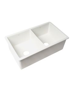 ALFI brand ABF3219DUD-W White 32" x 19" Double Bowl Fireclay Kitchen Sink