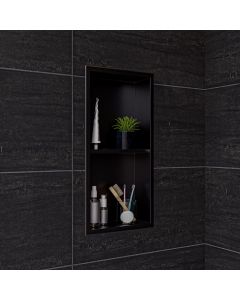 ALFI brand ABNP1224-BB 12" x 24" Brushed Black PVD Stainless Steel Vertical Double Shelf Shower Niche