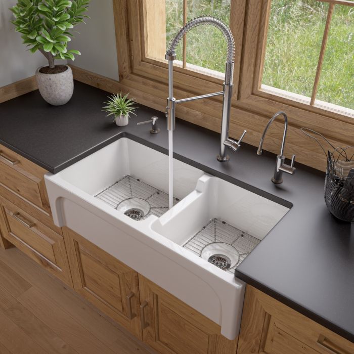 Alfi Brand Ab3618arch 36 A Thick, Kraus 33 Inch Farmhouse Double Bowl Stainless Steel Kitchen Sink