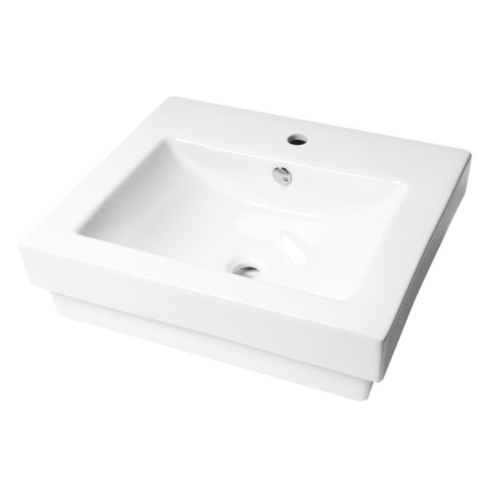 Alfi Brand Abc701 White 24 Rectangular Semi Recessed Ceramic Sink With Faucet Hole - Semi Recessed Rectangular Bathroom Sinks