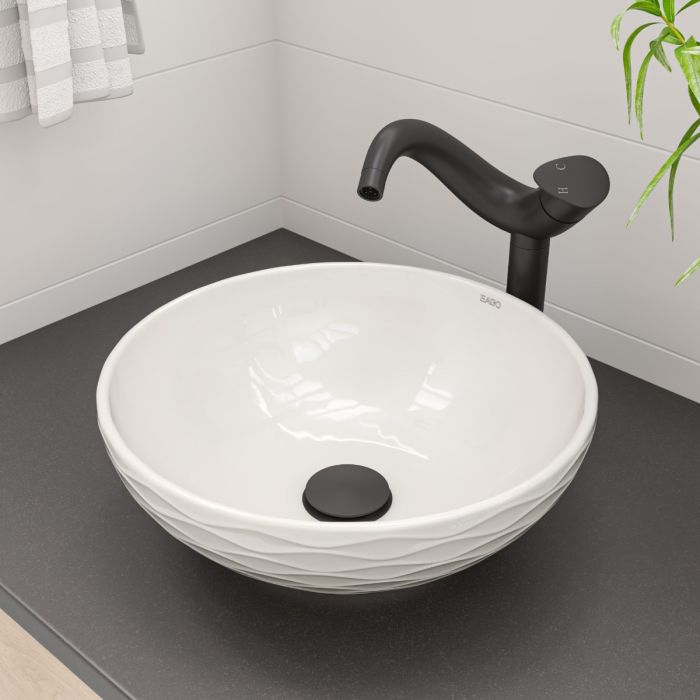 Alfi Brand Abc909 White 17 Decorative Round Vessel Above Mount Ceramic Sink - Decorative Ceramic Bathroom Sinks